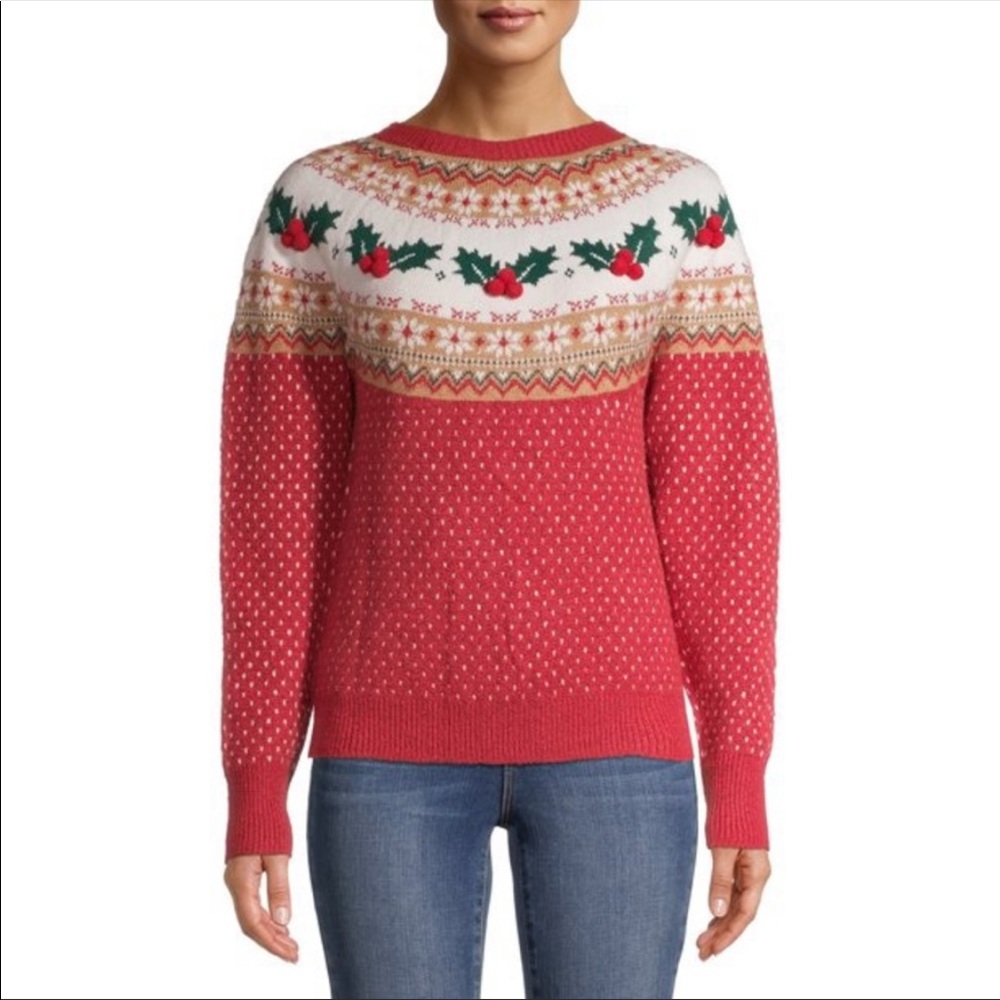 Holiday Time Women's Fair Isle Winter Sweater XL Holly